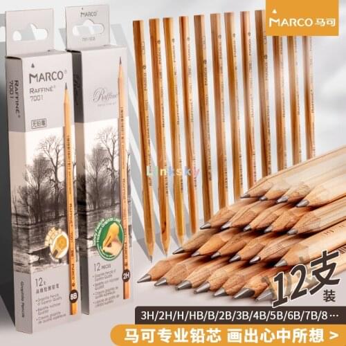 Marco 7001 Drawing Pencil Drawing Drawing Pencil Student Writing Art Sketch Supplies, Natrue Wood,2B/HB/4B/6B/8B/10B,12pcs/lot