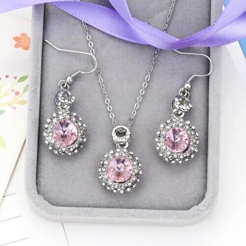ZOSHI Silver Color Jewelry Sets for Women Round Crystal Zirconia Jewelry Necklace Earrings Female Party Jewellery Set
