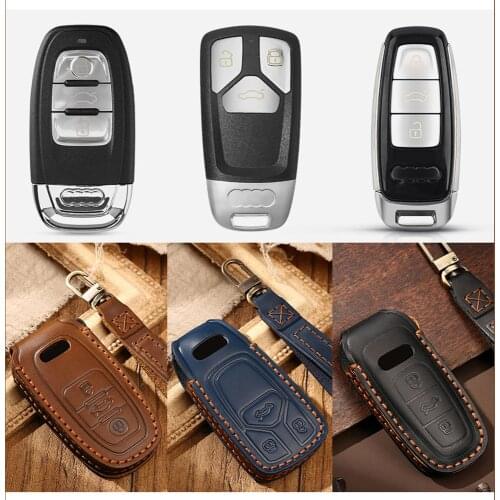 KEYYOU For Audi A6 A7 Q7 A8 Q8 E-tron C8 D5 A8L A6L 2017 Up 2018 2019 2020 Leather Car Key Cover Protection New Style