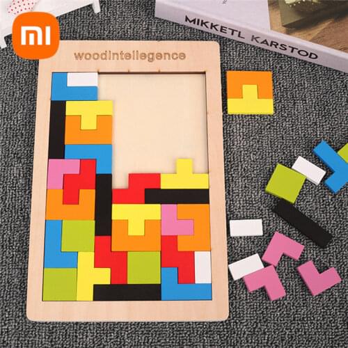 Xiaomi Colorful 3D Puzzle Wooden Tangram Math Toys Tetris Game Children Pre-school Magination Intellectual Educational for Kids