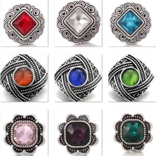 XH8009 Crystal 18mm Imitation Gemstone retro flower Metal Snap button fit snap jewelry DIY