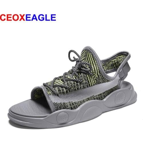 2019 New Summer Shoes Men Sandals Beach Slippers Flyknitting Men Sneakers Fashion Men Zuecos Sandalias Zapatos Hombre Size 39-44