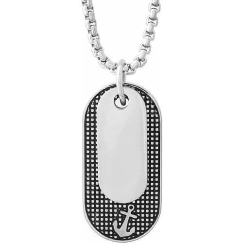 Runda Fashion Mens Square Brand Pendant Stainless Steel Necklace Anchor Direction Compass Jewelry Mens Holiday Gift