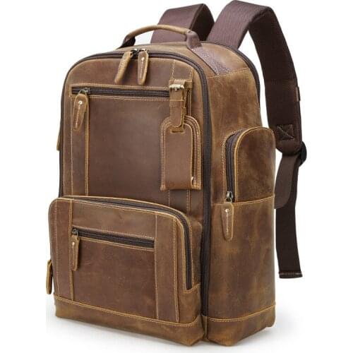 Mens leather backpack European and American retro natural leather outdoor travel backpack multifunctional leather backpack