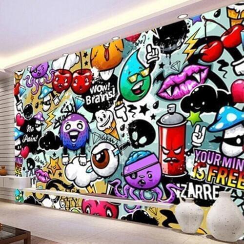 Custom Any Size Wall Cloth 3D Cartoon Graffiti Wall Mural Photo Wallpaper Living Room Childrens Kids Bedroom Backdrop Covering