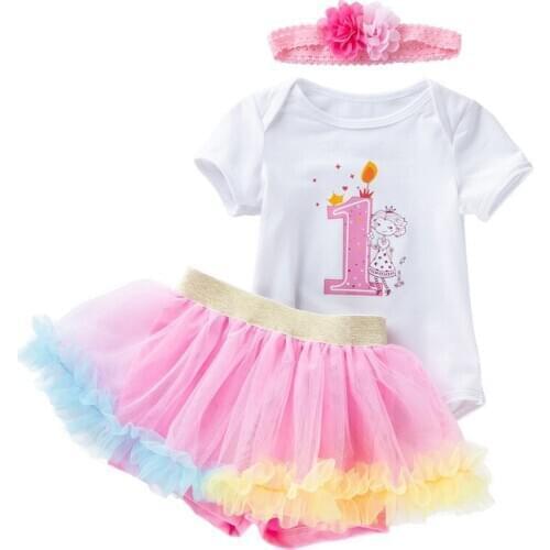 Toddler Baby Clothes Set 0-24 Months Baby Girl Romper + Shirt + Handwear 3-Pieces Suit Kids Birthday Party Gift Summer