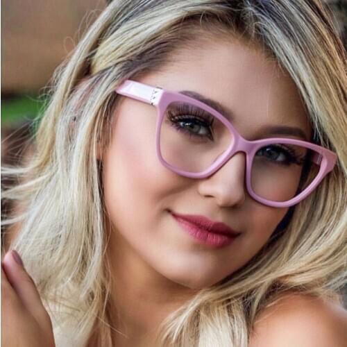 2020 New Pink Eyeglasses Clear Lens Cat Eye Spectacles Frames Women Trendy Brand Computer Myopia Optical Glasses Frame Eyewear