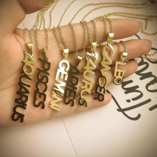 HIYONG 12 Zodiac Necklace, Signs Constellations Necklace Nameplate Charm Pendant Custom Gold Plated Letter Necklaces Christmas