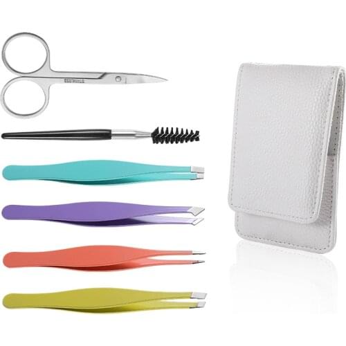 6 pcs/set Full Size Eyebrow Tweezers Women for Eyebrow/Hair Removal Professional Eyebrow Tweezers Kit Precision Tweezers Set