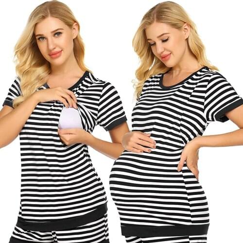 Women Maternity Pajamas Sleepwear Sets Nursing Short Sleeve Breastfeeding Pregnancy Nursing Pajamas Two-piece home service