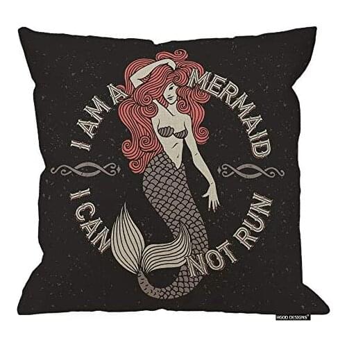 Mermaid Pillow Cover,Beautiful Red Hair Mermaid and Funny Slogan Cotton Linen Cushion Covers Home Decorative Throw Pillowcases