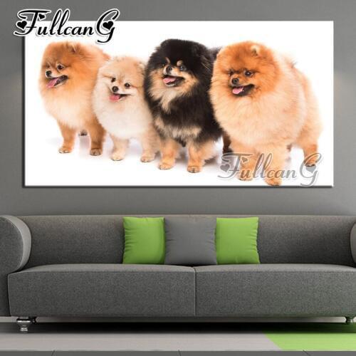 FULLCANG full square/round drill diy 5d diamond embroidery puppies pomeranian dog painting large mosaic cross stitch kit FC805