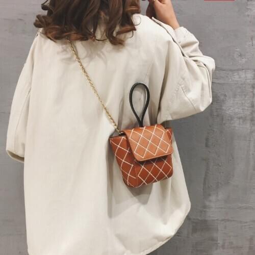 Genuine Leather Casual Women Plaid Handbags 2020 Flap Zipper Chain Sweet Mini Single Crossbody Bags Female Over The Shoulder Bag
