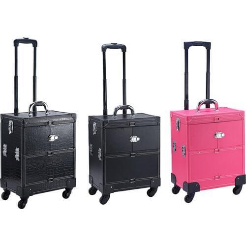 Professional Aluminum Rolling Makeup Cosmetic Case 4 Wheel Trolley Hairdressing Nail Salon 3 colors 2016 New Type