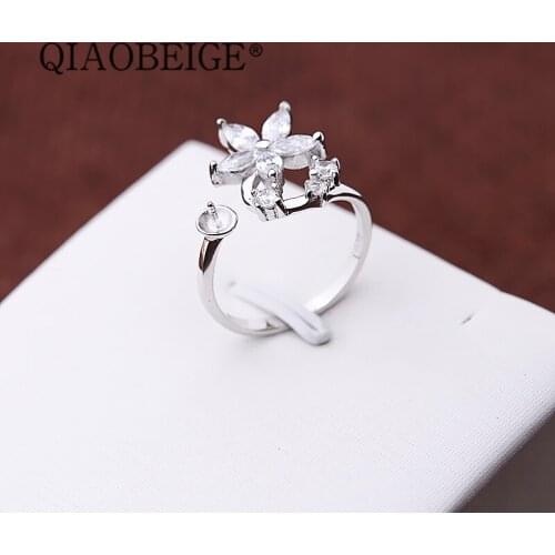 QIAOBEIG diy pearl mounting China 2018 Wholesale Simple Jewelry Sterling Silver Pearl Blank Ring for Women can adjust ring size