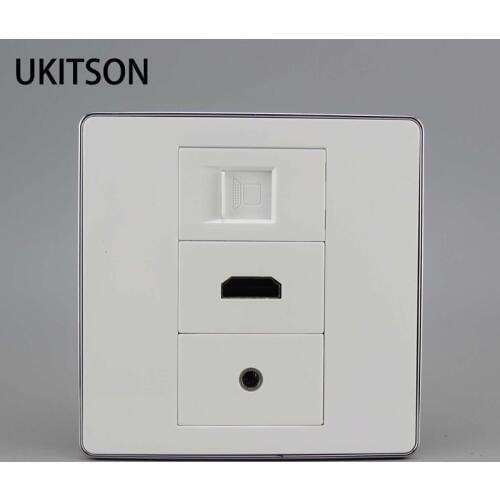 Silver Side Wall Panel With RJ45 Free Welding 3.5mm Sound Hole HDMI Connector Faceplate