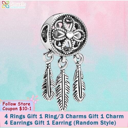 Smuxin 925 Sterling Silver Bead Spiritual Dreamcatcher Charms Pendant fit Original Pandora Bracelets for Women Jewelry Girl Gift
