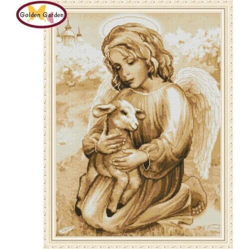 GG Angger and Lamb Cross Stitch Needlework Embroidery Set 14ct 11ct Handmade Craft Joy Sunday Cross Stitch Kit for Home Decor