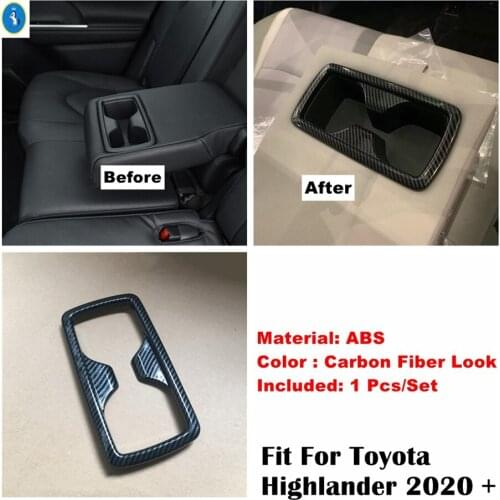 Rear Water Cup Holder Decoration Panel Cover Trim For Toyota Highlander 2020 - 2022 ABS Carbon Fiber Look Accessories Interior