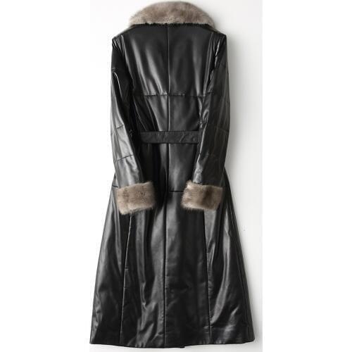 Genuine Women Leather Jacket Winter Down Coats Natural Mink Fur Collar 2020 New Real Sheepskin Coat With Belt WZM005
