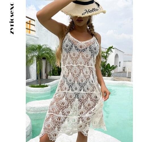 ZY 2021 Women SwimWear Sexy Beaches Bikini Cover Up Shirt Lady Hollow Embroidered Sunscreen Shirt Long Summer Thin Dress Fashion