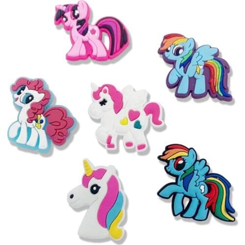 1PCS Unicorn Ponys PVC Shoe Charms Shoe Buckles Accessories Fit Bands Bracelets ,Kids Party Shoes accessoriesX-mas Gifts