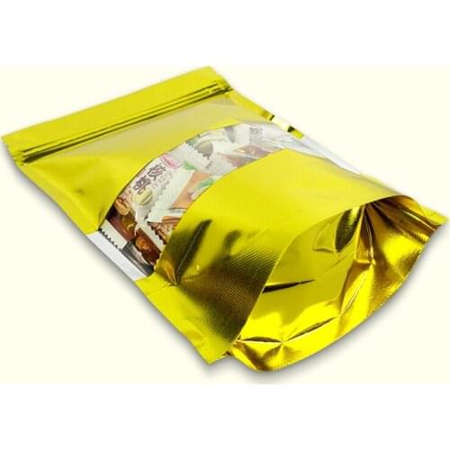 100pcs Gold plated aluminum window opening stand up bags Bone self sealing food grade general purpose bag