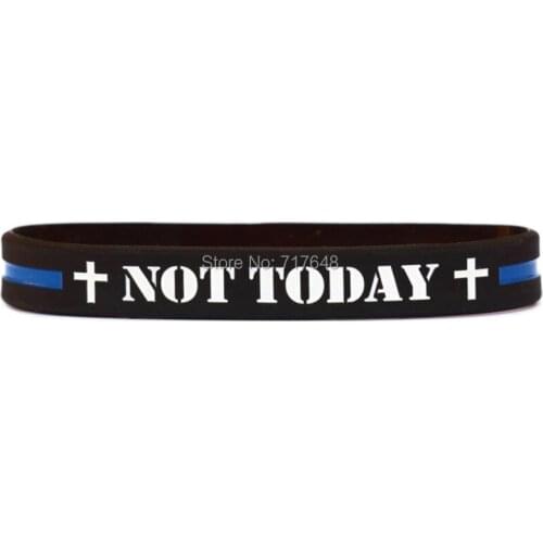 100pcs NOT TODAY Thin Blue Line wristband silicone bracelets free shipping by ePacket A