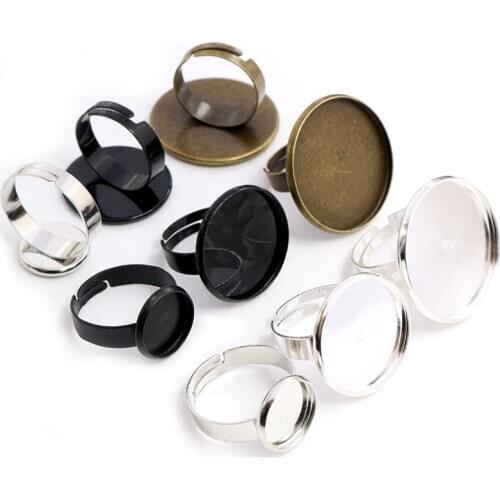12mm 20mm 25mm 10pcs Black Silver Plated Adjustable Ring Settings Blank/Base,Fit 12/20/25mm Glass Cabochons;Ring Bezels