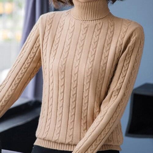 2021 autumn and winter ladies fashion new twist striped turtleneck pullover long-sleeved solid color knitted top women casual