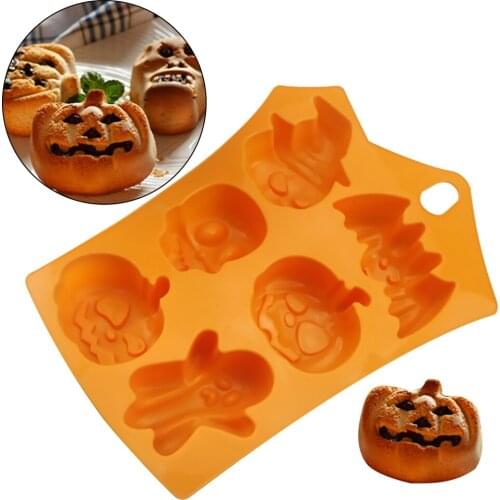 3D Cake Mold Halloween Broom Pumpkin Frog Witch Silicone Fondant Soap Cupcake Candy Chocolate Decoration Baking Tool