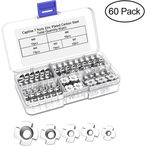 60 Pcs/pack Zinc Plated Four Claws Nut Speaker Nut T-nut Blind Pronged Tee Nut M3 M4 M5 M6 M8 Furniture Hardware Parts