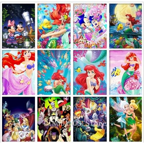 Disney DIY Diamond Painting Cartoon Princess Mermaid Mickey Minnie Diamond Embroidery Mosaic Cross Stitch Kits Home Decor Gift
