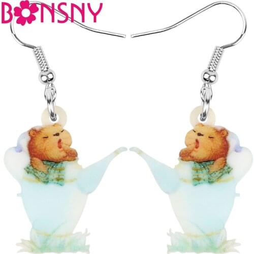 Bonsny Acrylic Teapot Cat Earrings Lightweight Kitten Pet Animal Dangle Drop Jewelry For Women Kids Teens Party Gift Decoration