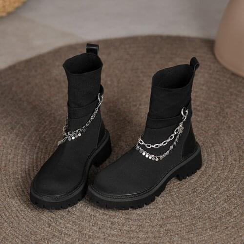 Mid Heels Ankle Stretch Boots Designer Knitting Chunky Platform Snow Boots 2021 New Winter Warm Fashion Goth Casual Women Shoes