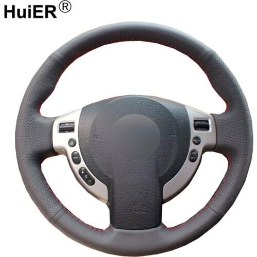 HuiER Hand Sewing Car Steering Wheel Cover Black Leather For Nissan QASHQAI X-Trail NV200 Rogue Steering-wheel Auto Accessorie