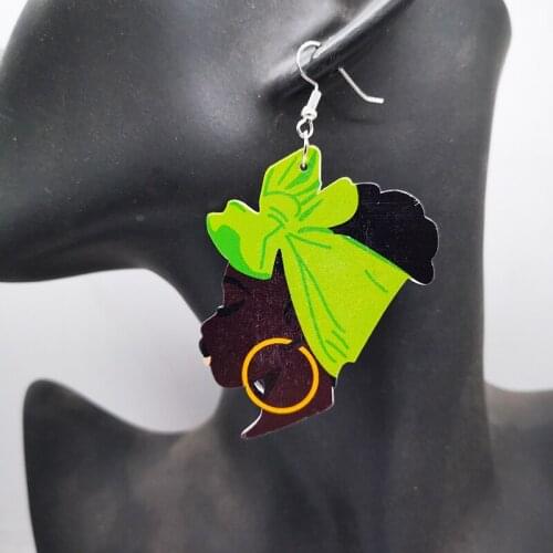 Free Shipping!2021 Afro Girl wooden earrings