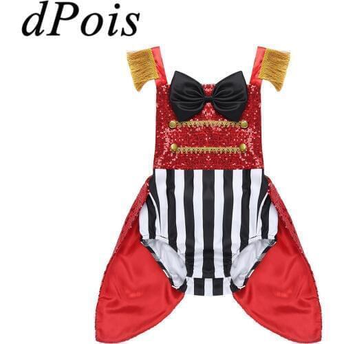 DPOIS Baby Girl Circus Fancy Dress Ringmaster Cosplay Costume Kids Fantasy Carnival Role Playing Shiny Sequins Bow Romper Outfit