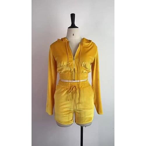 Dropshipping Solid Casual 2 Piece Pants Set Velvet Womens Hoodies Sportswear Short Pants Two Piece Sweat Set