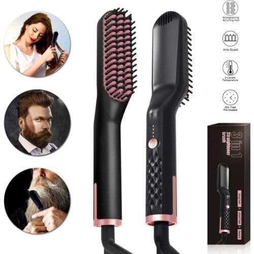 Electric Hair Straightener Brush Comb Quick Heated Beard Straightener Iron Flat Ceramic Hot Comb Beard Straightening Iron Tools