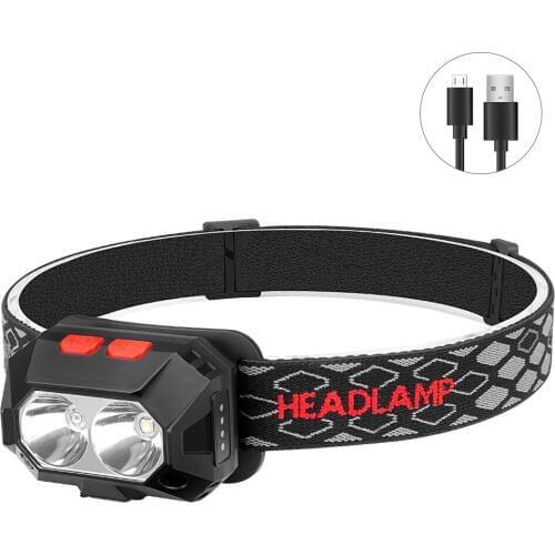 Mini Rechargeable LED Headlamp 4 Modes Normal switch + Induction Headlight Camping Flashlight Head Light Torch Built-in Battery