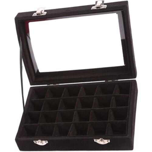 Hot Non-String Gold Single Buckle 24 Grids Nail Box Jewelry Box Ring Earrings Jewelry Box Flannel Display Storage Box Organizer