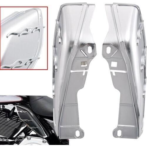 Chrome Motorcycle Flame Heat Shield Mid-Frame Air Deflector Trim For Harley Touring Road King Electra Street Tri Glide 2009-2016