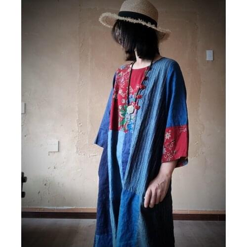 2020 Luogu clay personalized patchwork loose and thin dress 1677 blue patchwork