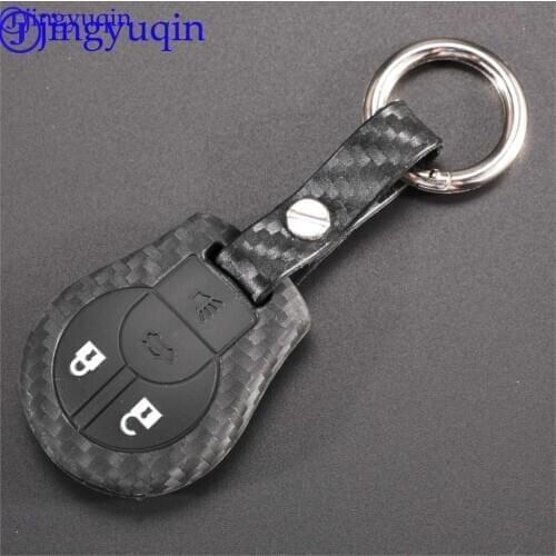 Jingyuqin 2/3/4 Buttons Carbon Fiber Patten Silicone Car Key Shell For Nissan Juke Micra Qashqai Car Key Holder Case Cover