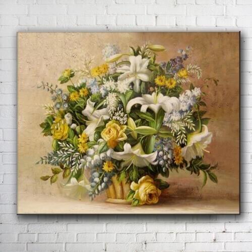 Classical lily flowers basket landscape canvas printings oil painting printed on canvas home wall art decoration pictures