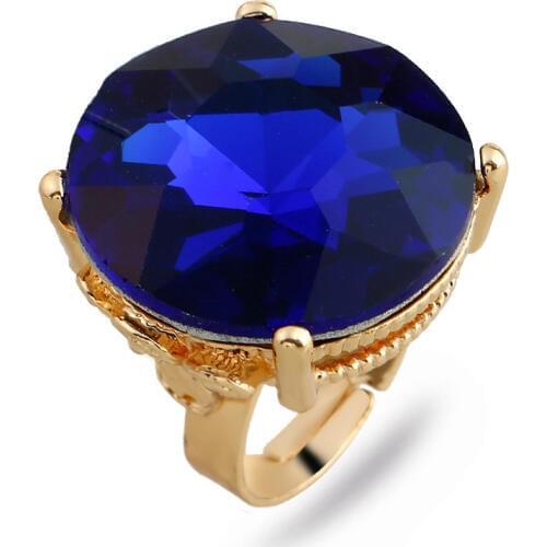 Exaggerated Deep Blue Crystal Chunky Adjustable Rings for Women Men Jewelry
