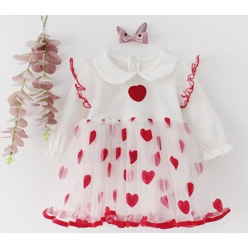 Baby Toddler Girl First Birthday Party Wedding Vestido Dresses Baby Girl Dress Heart Lace Infant Long Sleeve Tutu Ball Gown