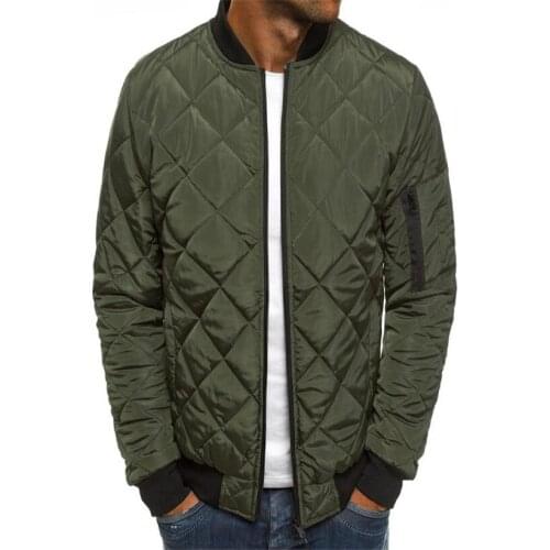 Fashion Sports Leisure Mens Solid Color Cotton Jacket Top Diamond Lattice Sewing Thick Collar Cotton Padded Jacket Spring Autum