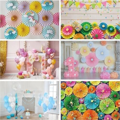 Laeacco Birthday Baby Shower Newborn Backdrops Chic Wall Paper Umbrella Flowers Children Portrait Photography Backgrounds Studio